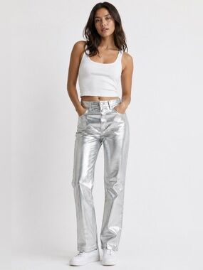 NWT Abercrombie & Fitch Metallic The 90s Straight Ultra High Waist Jeans - 25/0